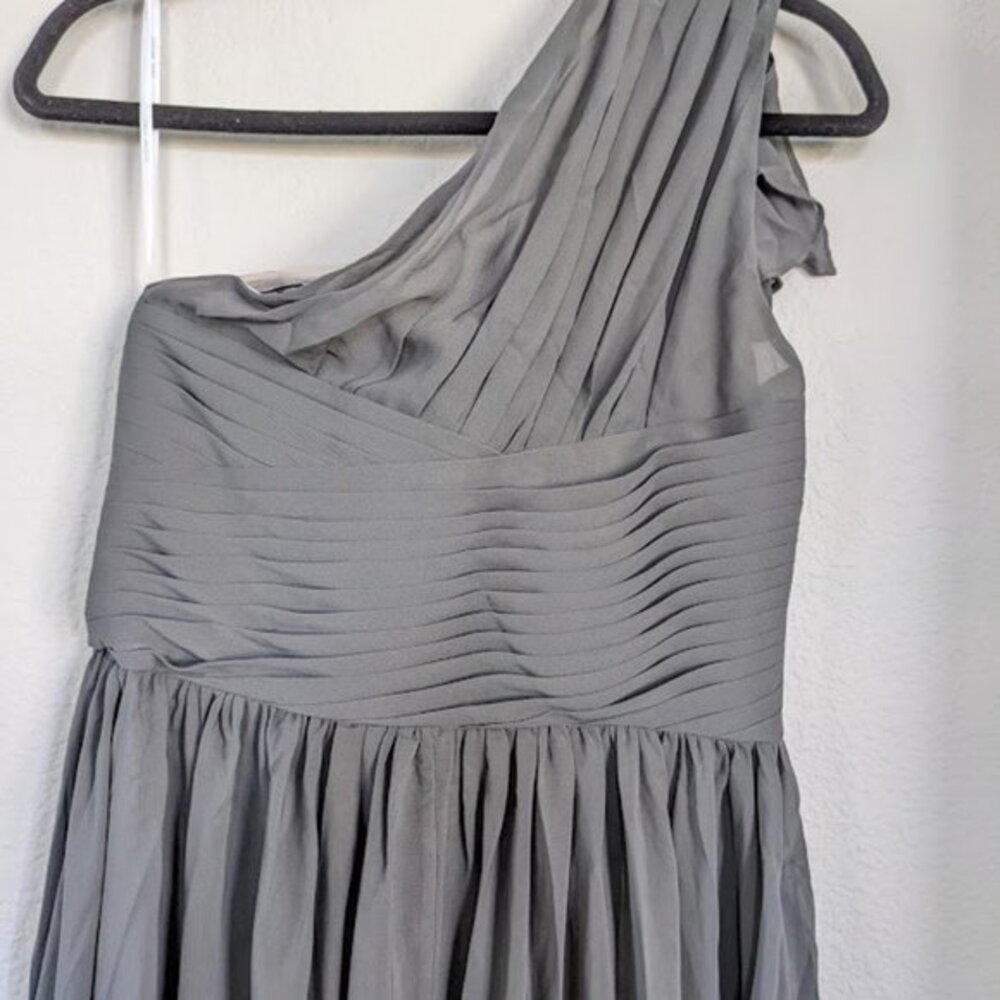One Shoulder Chiffon Bridesmaid Dress Grey Size 8 - Picture 9 of 10